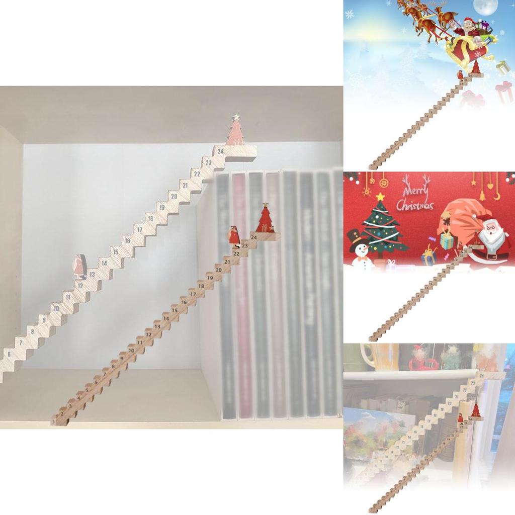Lekfull julnedräkningskalender med livfull träjultomte som klättrar på trappan för festlig stämning