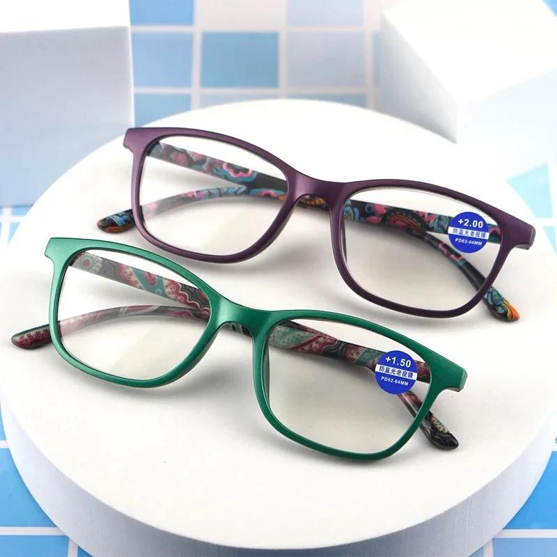 Women Fashion Reading Glasses Female Blue Light Flower Print Magnifying Presbyopic Eyewear Resin Read Eyeglasses +1.0 To +4.0
