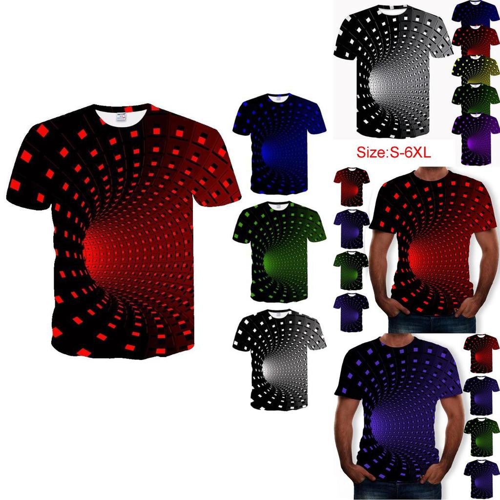 Stylish 3d Printing Round Neck Short Sleeve Shirt For Men In Soft Breathable Fabric
