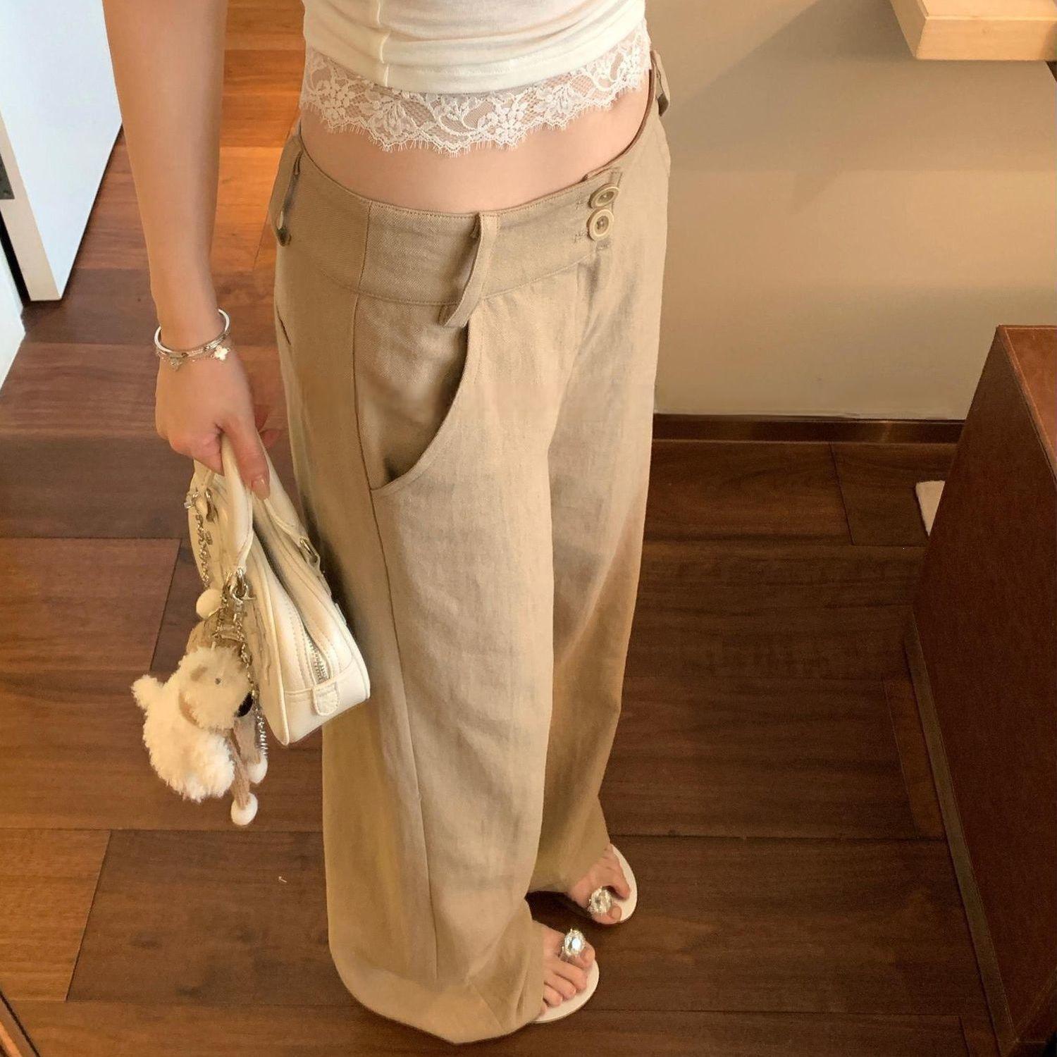 

Women s Low-Waist Slimming Linen Casual Summer Pants - Stylish, Loose-Fit, Floor-Length, Draped Design S (90-100 cm)