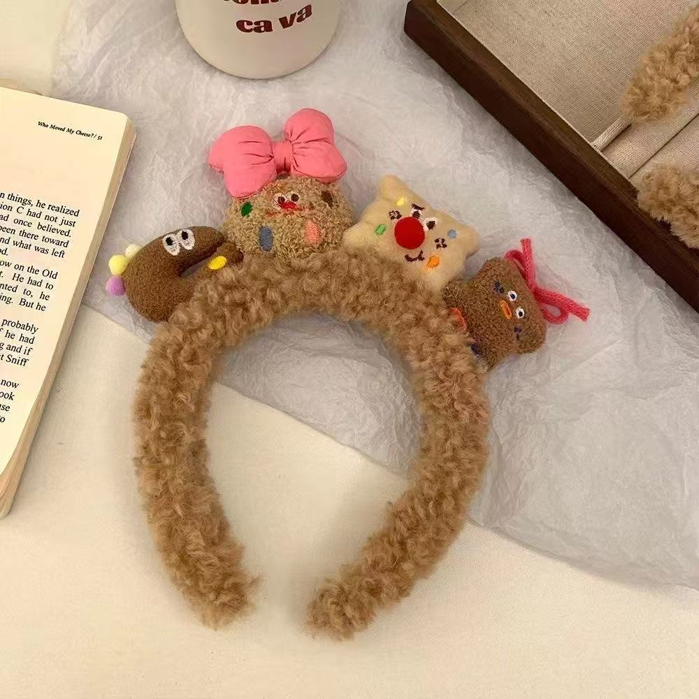 Super Cute Funny Cookie Headband Female Super Cute Plush Autumn And Winter New Face Wash Mask Makeup Pressure Hair Headband