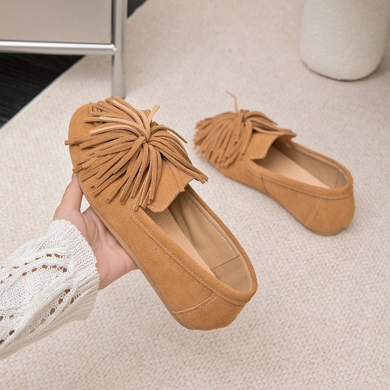 Women's Flat Shoes Genuine Leather Tassel Women's Loafers Large Size Ballet Mary Jane Shoes for Women