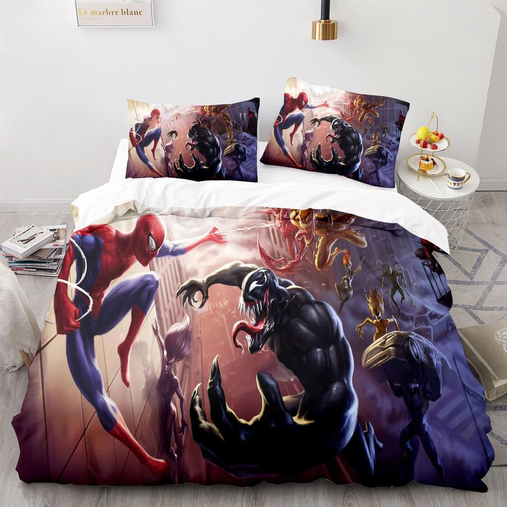 Venom Spider Hero Man Quilt Cover Set 2-Piece, 3D Printed Bedding Set With Zipper And Pillowcases 75*50Cm For Teens And Adults