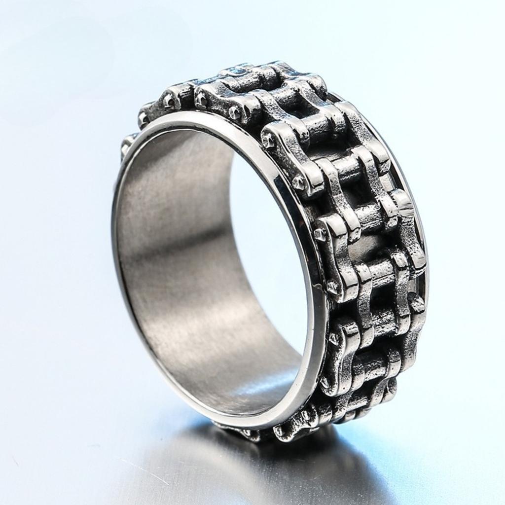Trendy Fashion Creative Design Mechanical Chain Ring for Men's Charming Motorcycle Hip-hop Rock Party Ring Birthday Gift