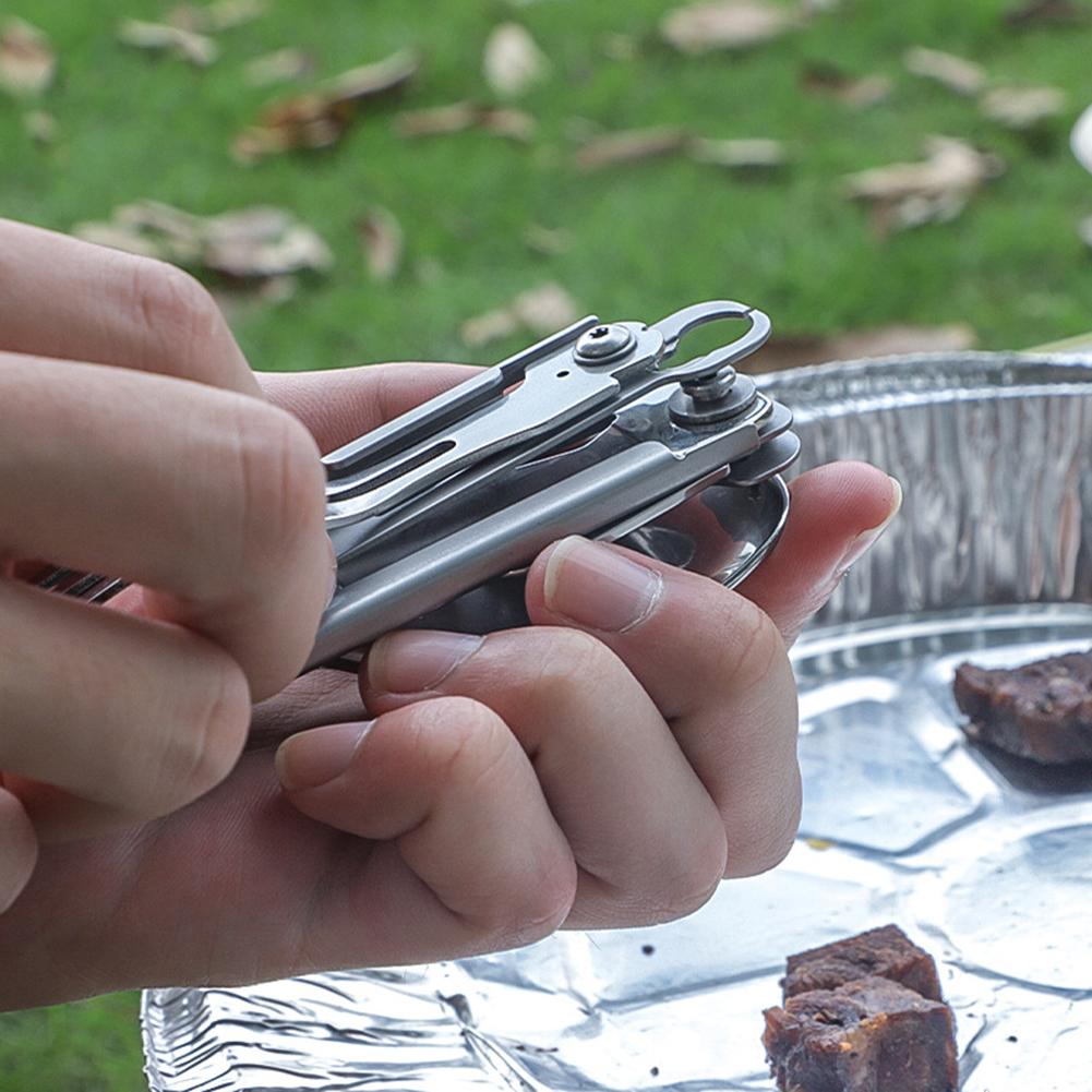 6 in 1 Multifunctional Camping Cutlery Foldable Portable Folding Cutlery EDC Tool Smooth for Picnic Hiking for Travelling BBQ
