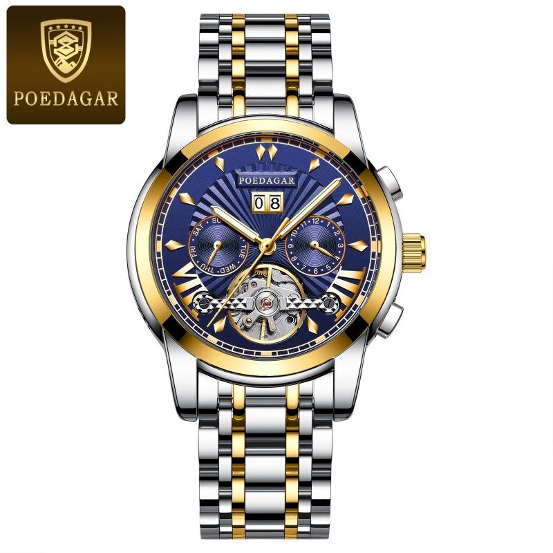 Top Brand Waterproof Multifunctional Men's Automatic Mechanical Watch Hollow Luminous Watch Men's Fine Steel Band Aggressive Men's Watch