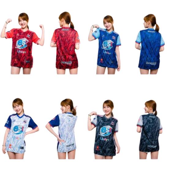 THAILAND National Volleyball Men Training JERSEY CHEER Fan Print Quick Dry V Neck Shirt Short Sleeve Uniform Thailand Logo Unisex Sport Indoor