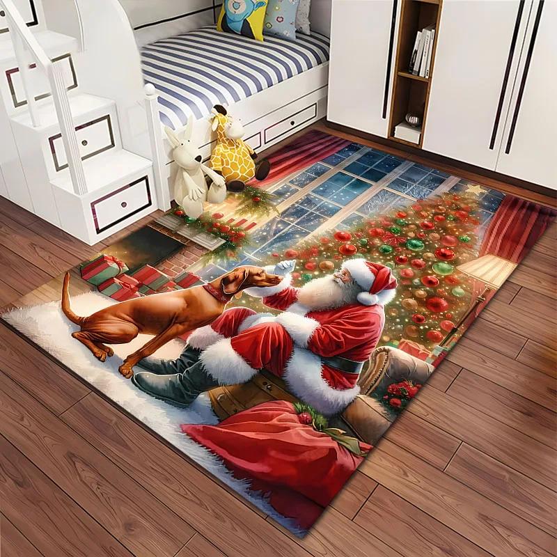 Warmful Christmas Dog Area Carpet, Rug for Living Room Bedroom Sofa Kitchen Doormat Decor,Kid's Non-slip Floor Mat New Year Gift