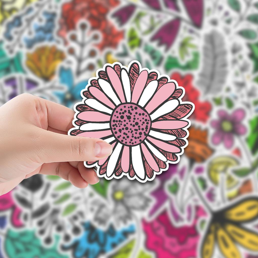 50 Leaves and Flowers Doodle Stickers Suitcase Car Notebook Refrigerator Water Cup Waterproof Decorative Stickers