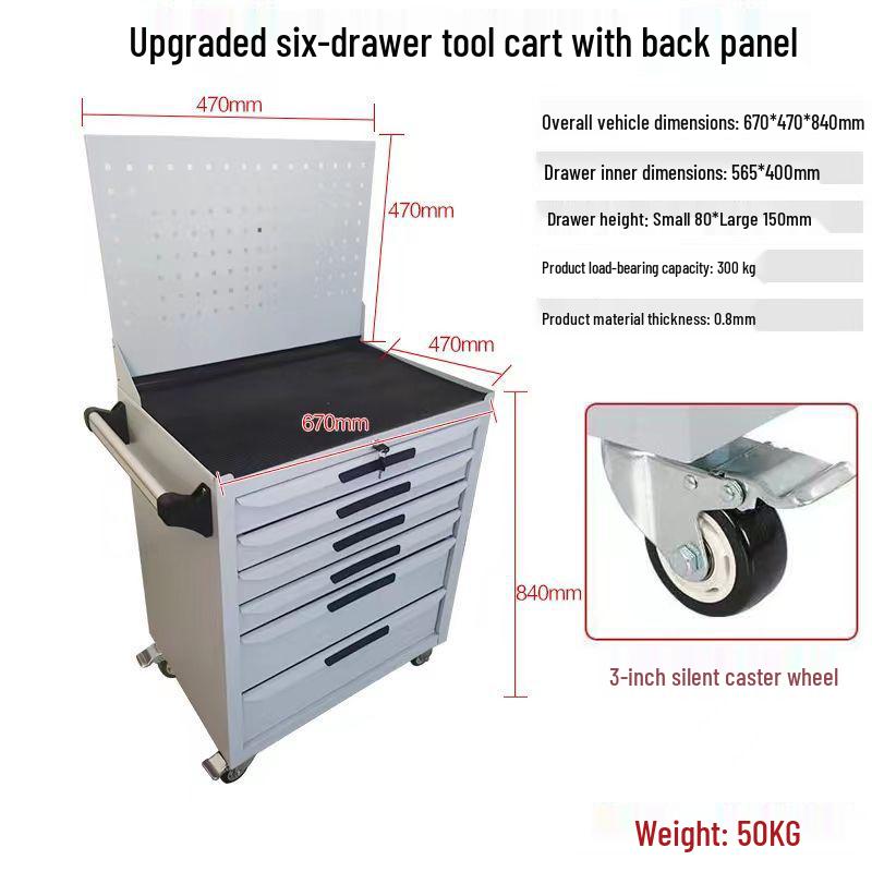 Movable Three-Layer Hand Cart: Multi-functional Auto Repair & Household Tool Box with Cabinet Door