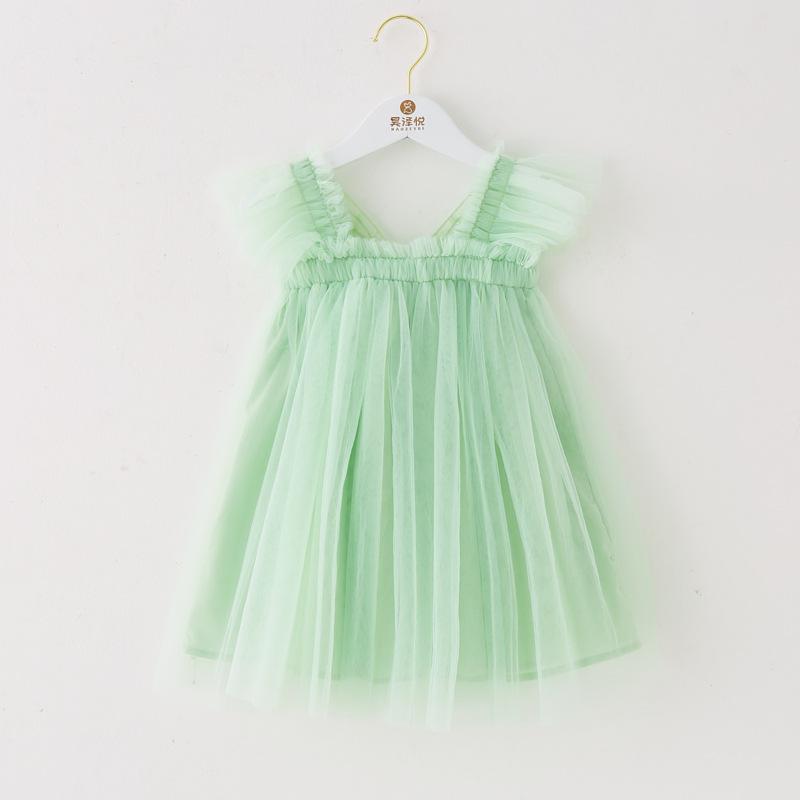 Ny Barnklänning i Gasa Fjärilsvingar Prinsessklänning Flickor Flygärm Slipklänning Baby Pompadourklänning Klänning