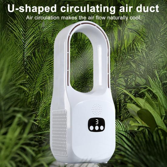 Bladeless Desk Fan with 3 Speeds Digital Display Strong Airflow Low Noise Rechargeable Quiet Cooling Fan