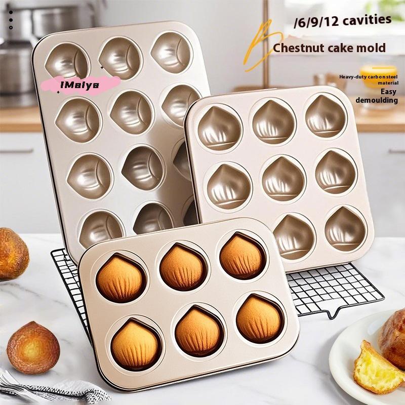 6/9/12 Cavity Chestnut Shaped Cake Baking Tray Mold Carbon Steel Kitchen Baking Tool Essential Kitchen Accessory