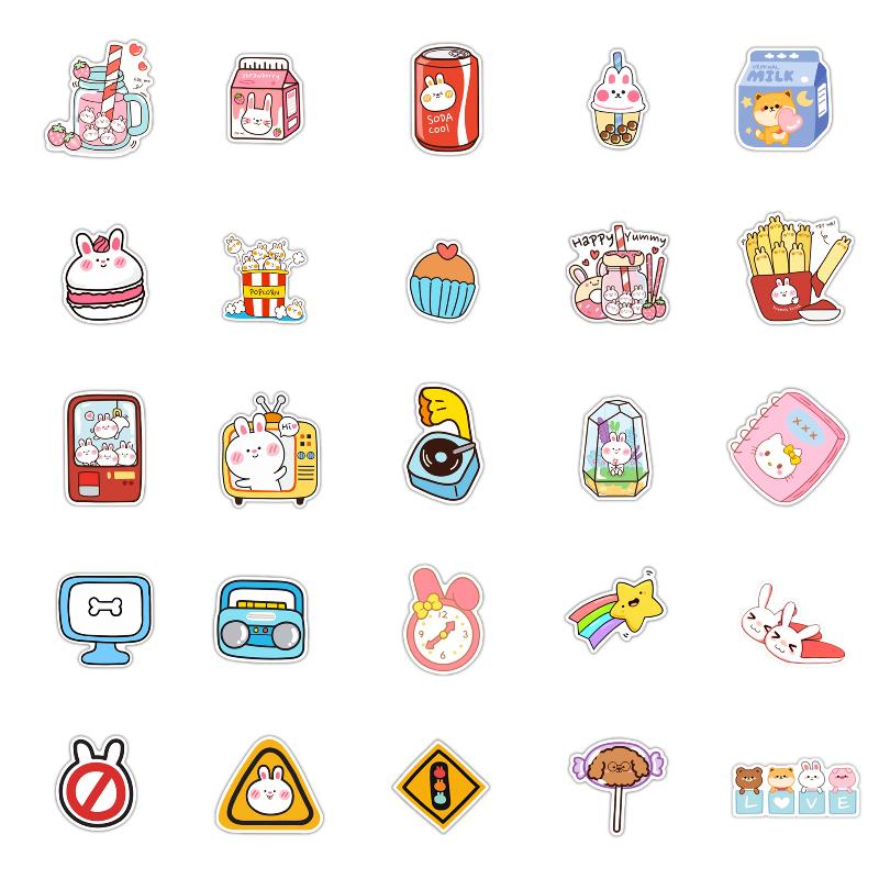 50Pcs Cute Shiba Inu Rabbit Stickers Kawaii Animal Vinyl Decals Waterproof For Laptop Water Bottle Phone Case
