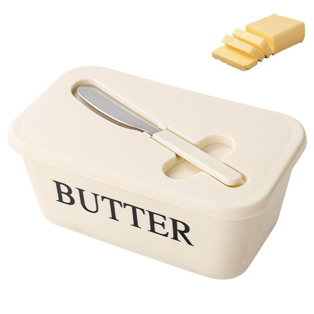 PP Butter Dish with Lid & Spreader Airtight Butter Keeper for Fridge Modern Kitchen Storage Container for Butter, Cream Cheese