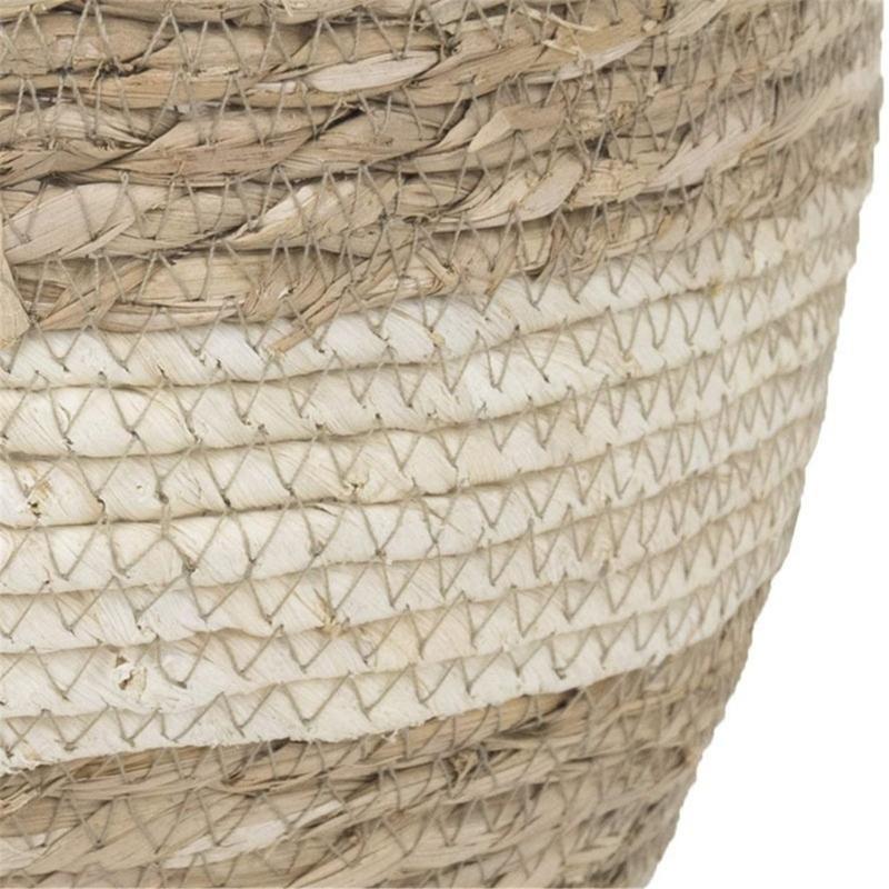 Decorative Flower Pot Cover Set, Three Natural Fiber Baskets In Graduated Sizes with Neutral Color Blocking for Windowsills, Studies, and Entryways