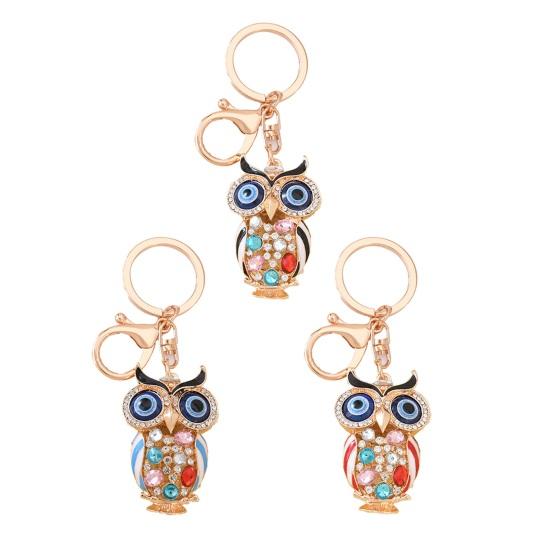 Owl Keychain with Enamel Accents Sparkling Rhinestone Car Key Ring for Women Wisdom Symbol Pendant for Bags Keys