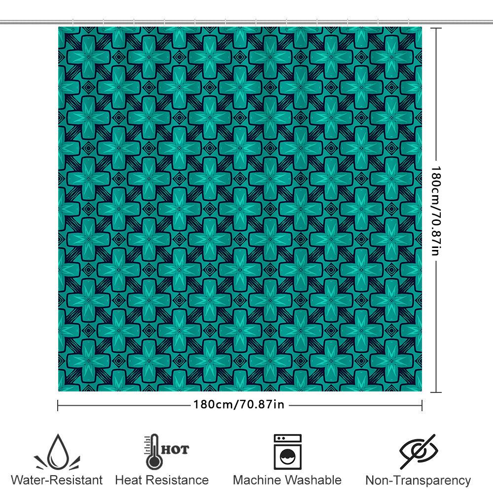 Modern Style Blue Black Geometric Printed Shower Curtain For Bathroom Decoration 72 X 84 Inch Size Set With Hooks Included