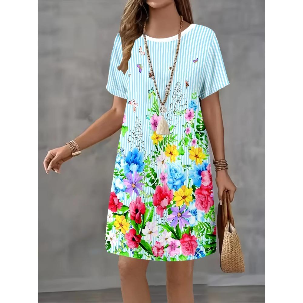 

Women s Floral Gradient Print Dress Everyday Casual Fashion Comfortable Loose Oversized Long Dress 8XL синій