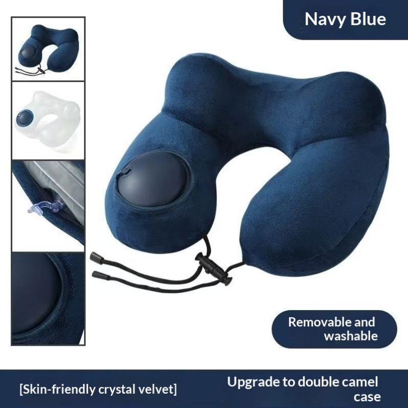 U-Shaped Comfortable Self-Inflating Air Pillow Neck Support Inflatable Airplane Travel Neck Pillow Inflatable Sleeping Pillow темно-синий