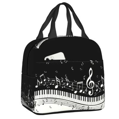 Mode Klavier und Musiknoten Lunchtasche Damen Kühltasche Warm Isoliert Behälter für Kinder Schule Arbeit Picknick Essen Tragetaschen