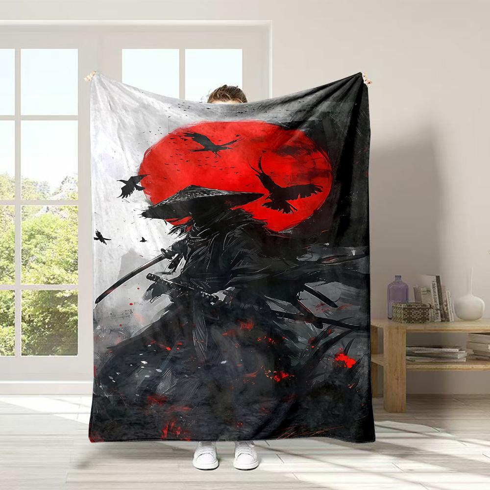 

1pc Samurai Blanket Digital Print Sofa Skin-Friendly Soft Blanket 2025 New for Boys Birthday Gift Home Sofa Chair Decoration Flannel 75 x 100