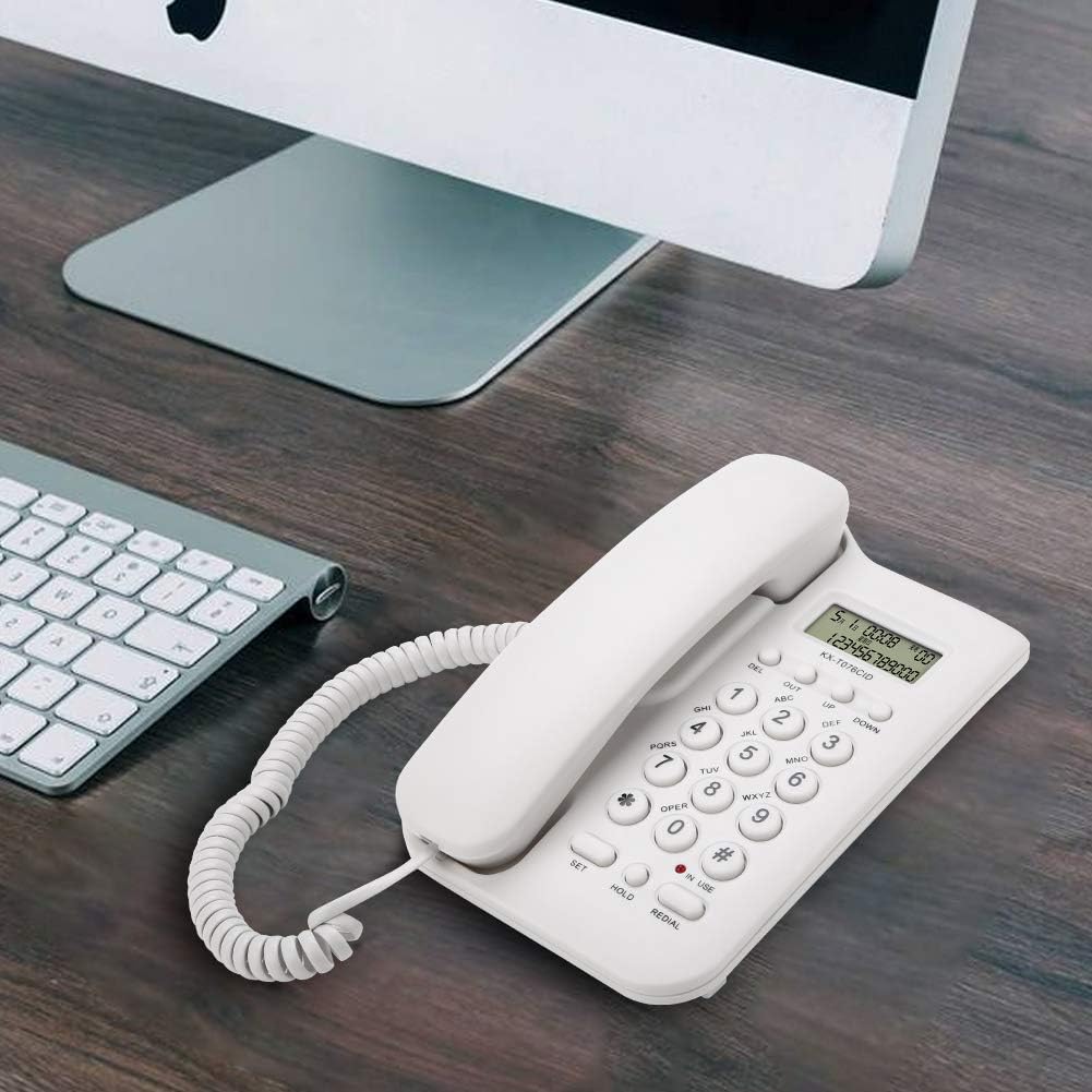 Corded Phone, Desktop Telephone Landline Wired Phone Wall Telephone with Cord and Calls Display, /DTMF Dual System, for Home Office Hotel(White)
