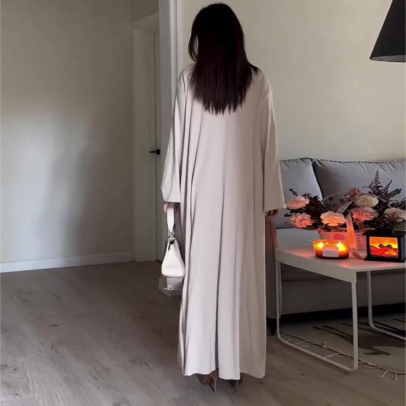 European & American Autumn/Winter High Neck Casual Loose Solid Color Slimming Shawl Dress