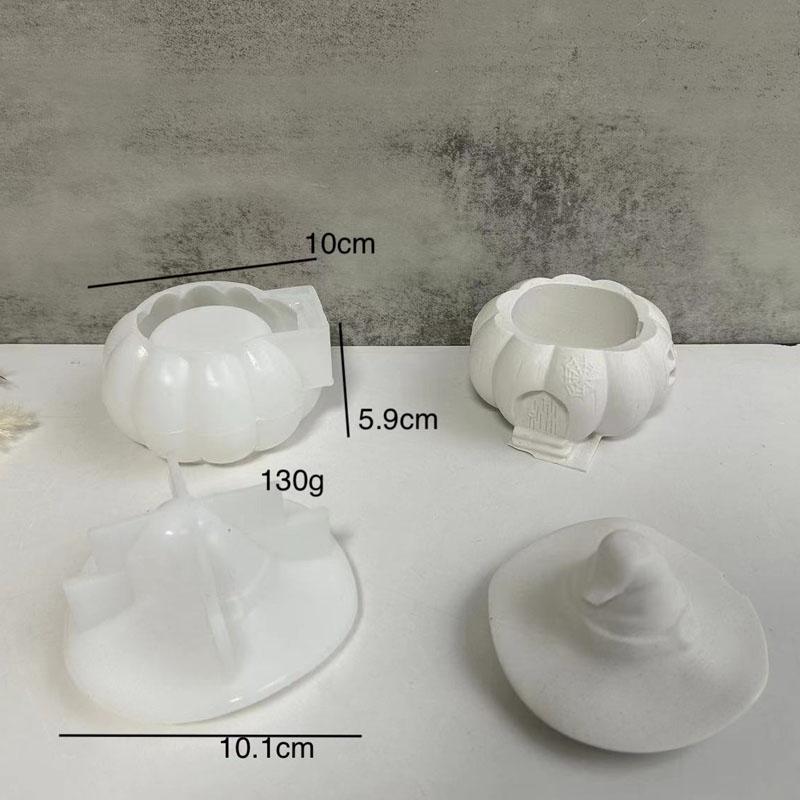 Halloween Pumpkin Storage Box Silicone Molds DIY With Lid Creative Flowerpot Candle Jar Plaster Epoxy Resin Mould Home Decor