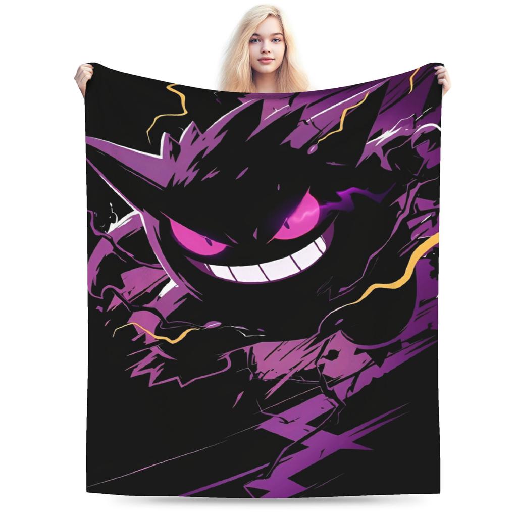 Zabawne pokemonowe Gengar potwór Koc Lekki Cienki Koralowy Polar Pluszowy Wygodny Koc do Rzucania Można Prać w Pralce