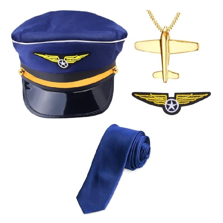 Flight Attendant Costume Airline Captain Outfits Captain Hat Uniform Epaulets Neck Tie Glove for Men Women Halloween