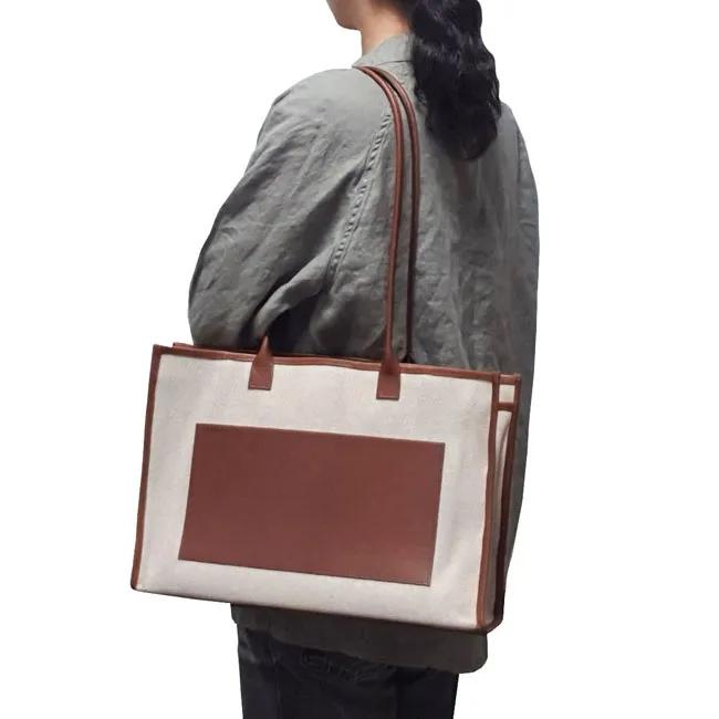 Daily Shopper Oblong(Leather & Canvas) Lsize / Brown