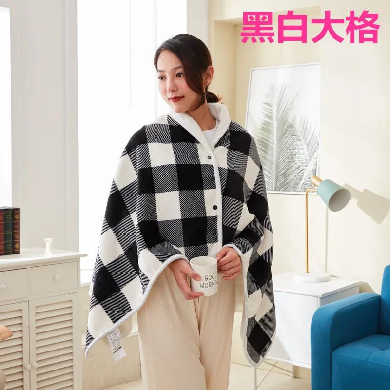 Fleece Wearable Blanket Warm Poncho Throw with Buttons Plush Sleeveless Blanket for Women Cape Wrap for Lightweight Plaid Design
