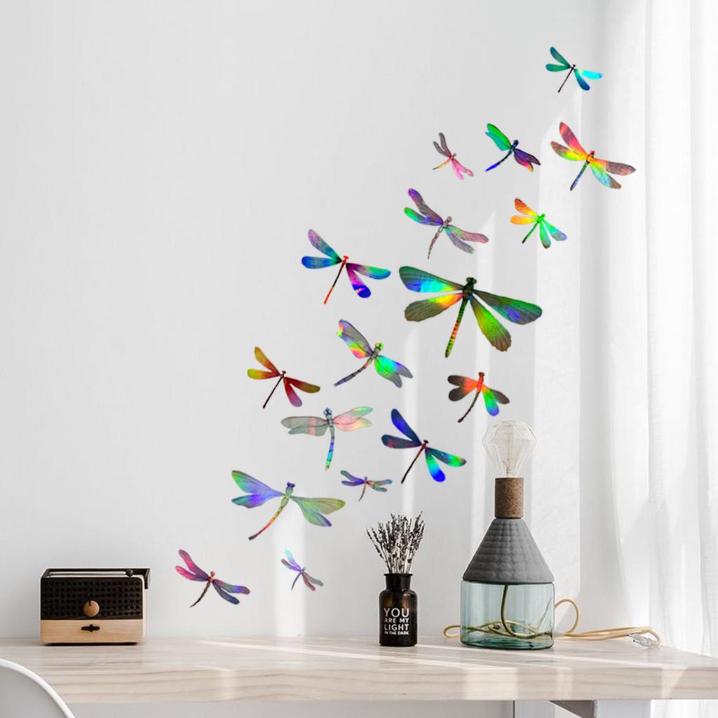 Ls13515 Laser Material Gradual Change Color Dragonfly Insect Wall Sticker Viewing Angle Different Pattern Color