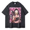 Nezuko T Shirts Vintage Washed Anime Kimetsu No Yaiba T-shirt Oversized Short Sleeve Demon Slayer Mitsuri Tokitou Tops Tees Men