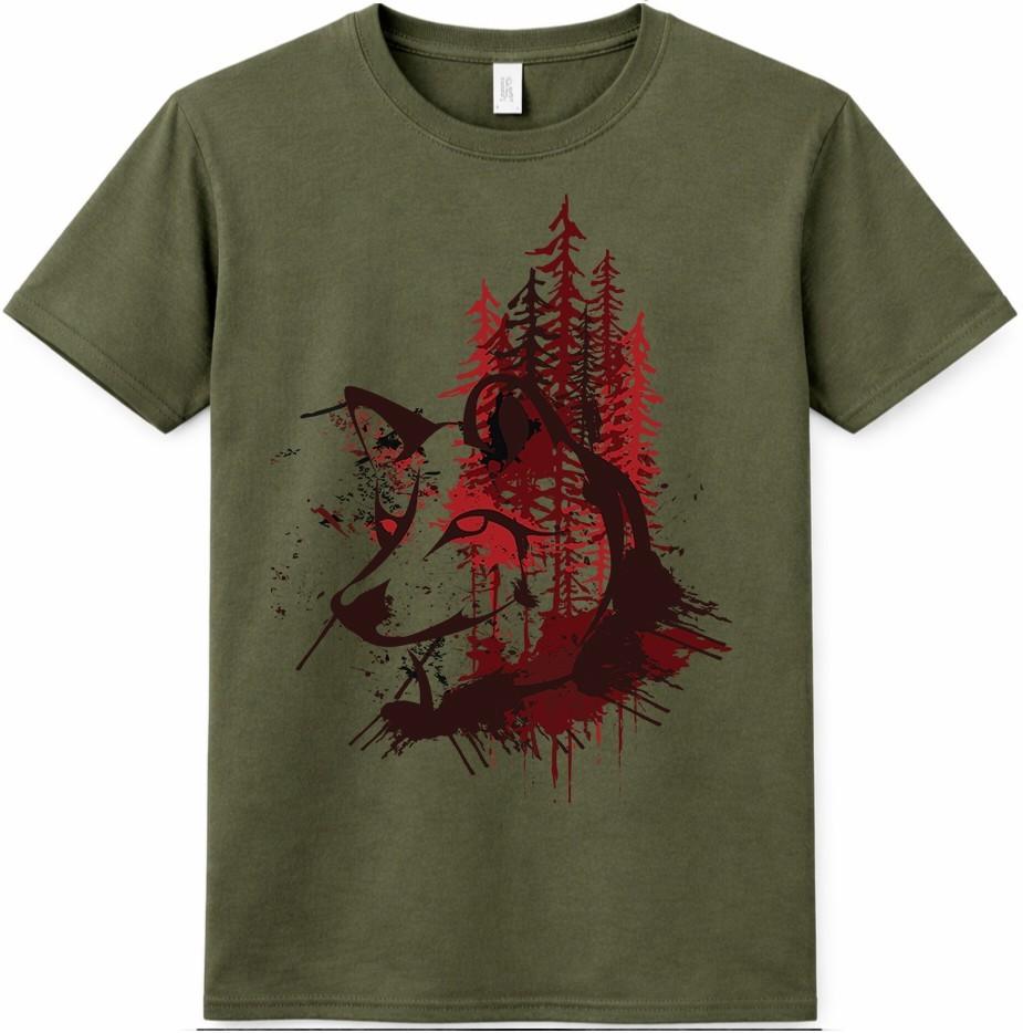 Wolf T-Shirt Forest Wildlife Pine Trees Silhouette Graphic Tee