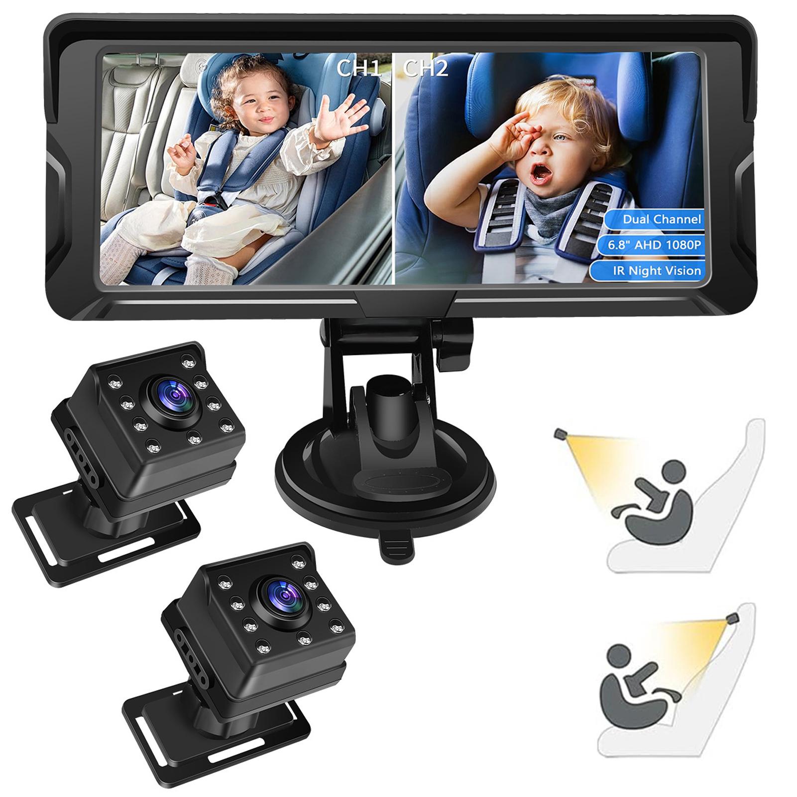 

Baby Car Camera Dual Channel 6.8 inch 1080P Baby Monitor with IR Night Vision Camera and 150 degrees Wide View for чёрный
