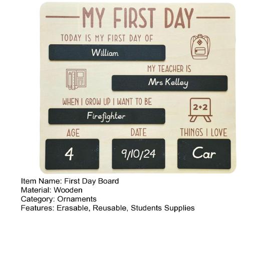 First Day of School Board Dry Erase Reusable Back to School Wooden Commemorative Sign Decoration Preschool Kindergarten Students Souvenir Gift