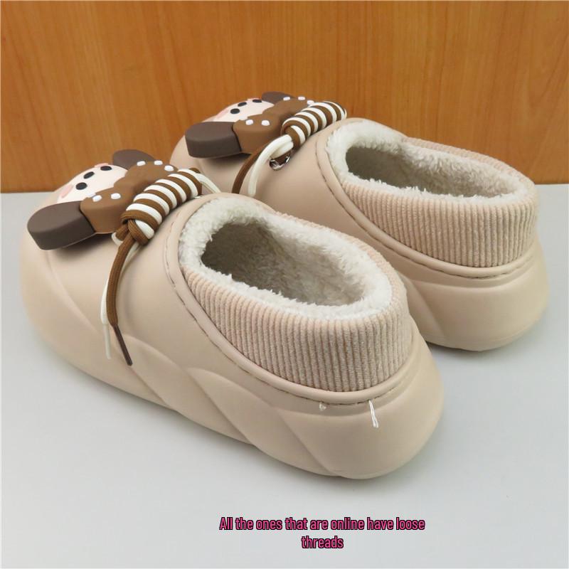 2025 Winter Women's Cartoon Wrap-Heel Non-Slip Cotton Slippers: Cute, Warm, Waterproof