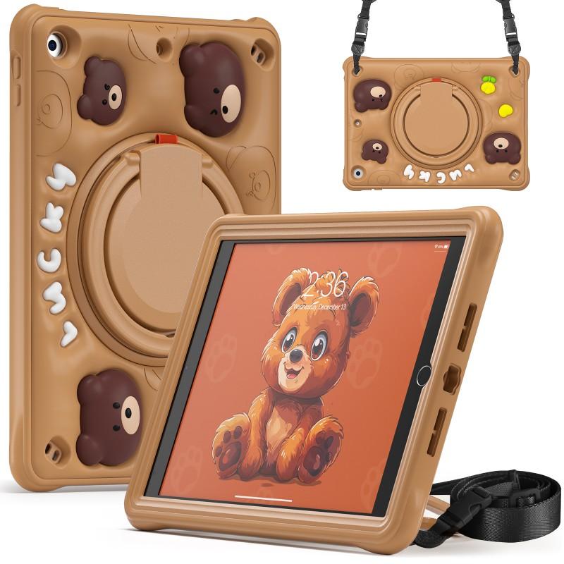 360 Rotating Stand Silicone Case IPad 10.2 2019-2021 Cute Bear Handheld Protective Cover