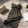 Floral Tube Top Dress Women's Inner Cover Waist Split Suspender Black Long Skirt Spring New Coffee Break Dress