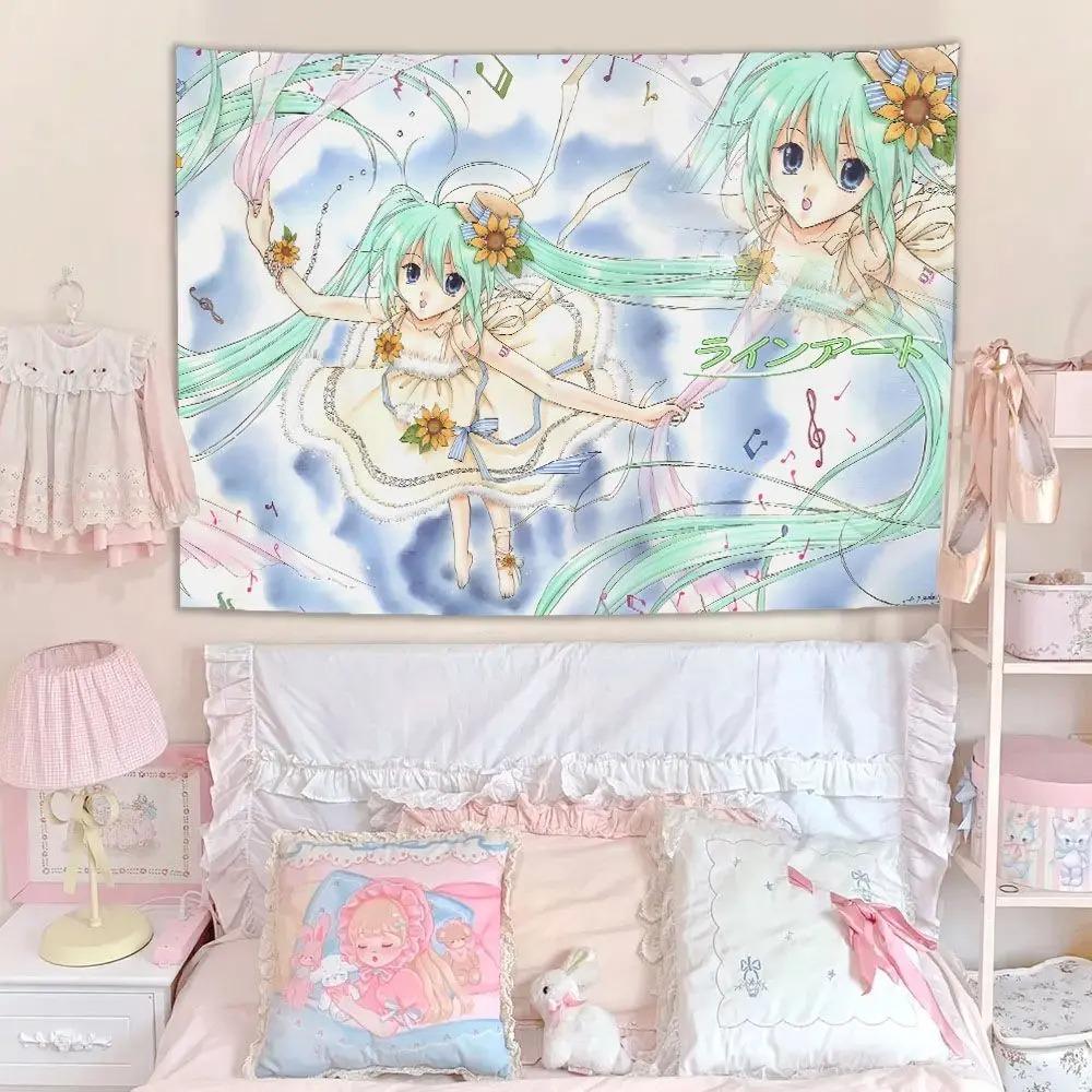 Kawaii Maid Anime Tapestry Cute Cat Paw Print Polyester Wall Hanging for Bedroom Soft Pink Aesthetic and Otaku Themed Home Dec