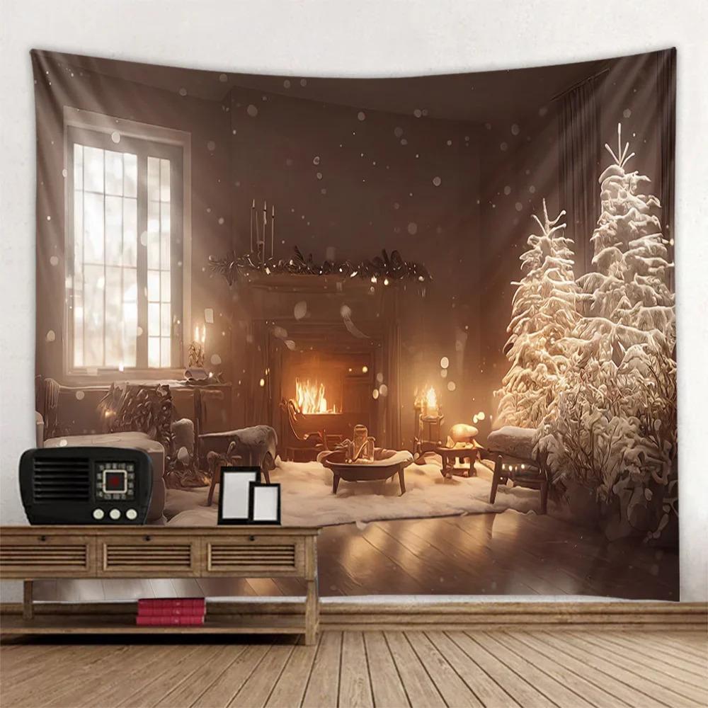 

Рождественский Зимний Снежный Лес Настенный Гобелен Рождественский Настенный Декор Дерево Настенный Декор Великолепная Рождественская Елка Камин Подарки 230x180cm