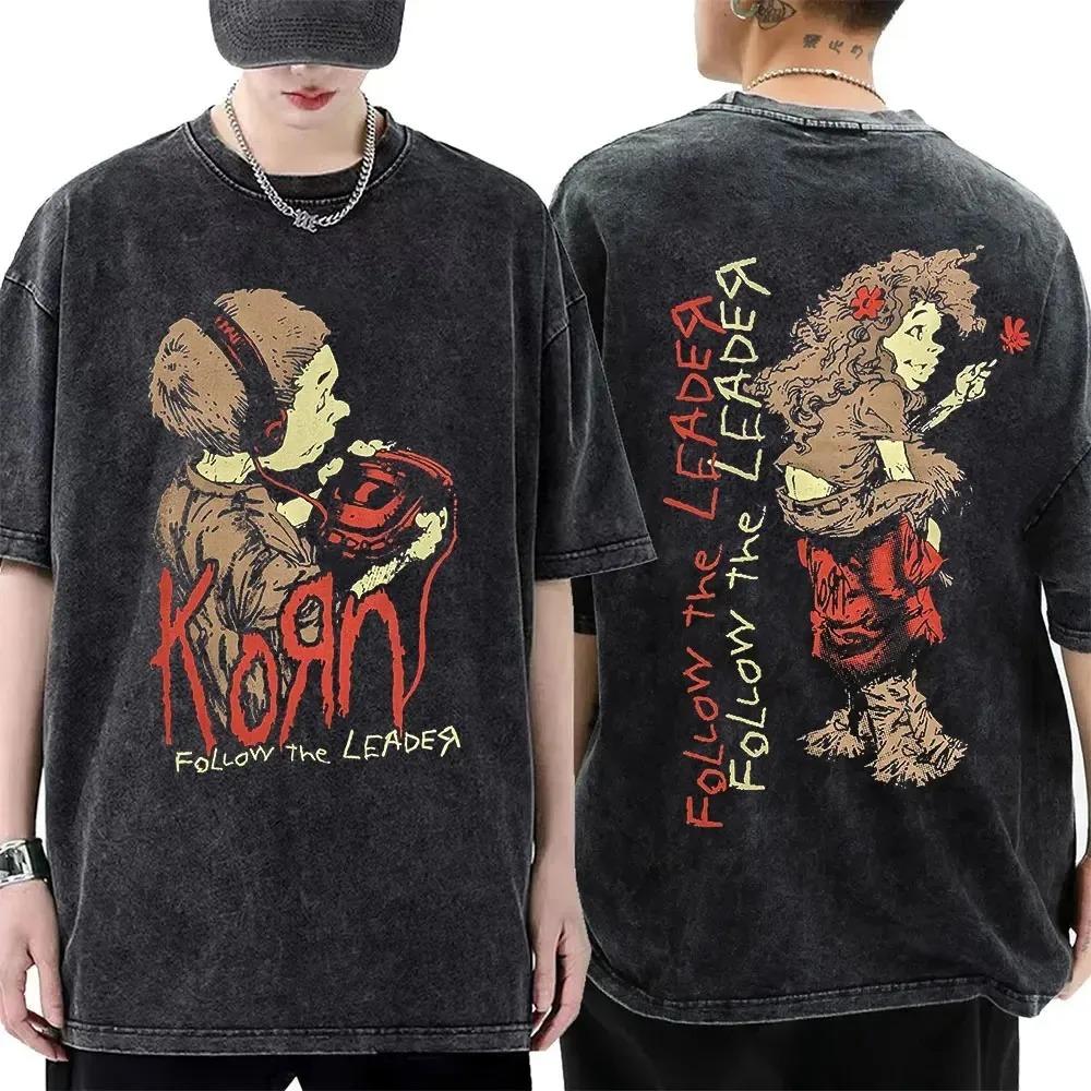 Korn Nu Metal "Follow the Leader" 1998 Album Hopscotch Graphic Oversized Streetwear Vintage Washed T-Shirt Top for Nu Metal & Rock Fans
