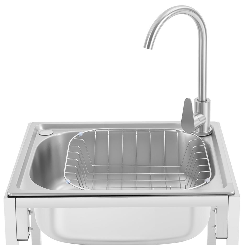 Stainless Steel Utility Sink Freestanding Single Bowl Basin Sink with Faucet and Stand,Commercial Kitchen Washing Station