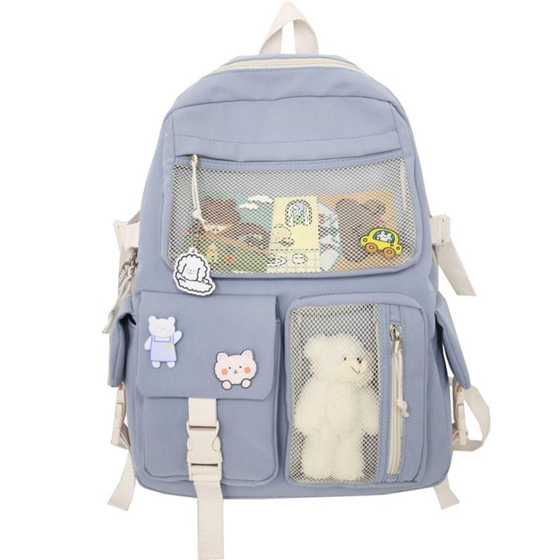 Cartoon Schoolbag Double Shoulder Bag with Zippers and Pockets for Teenage Girl Students School Backpack