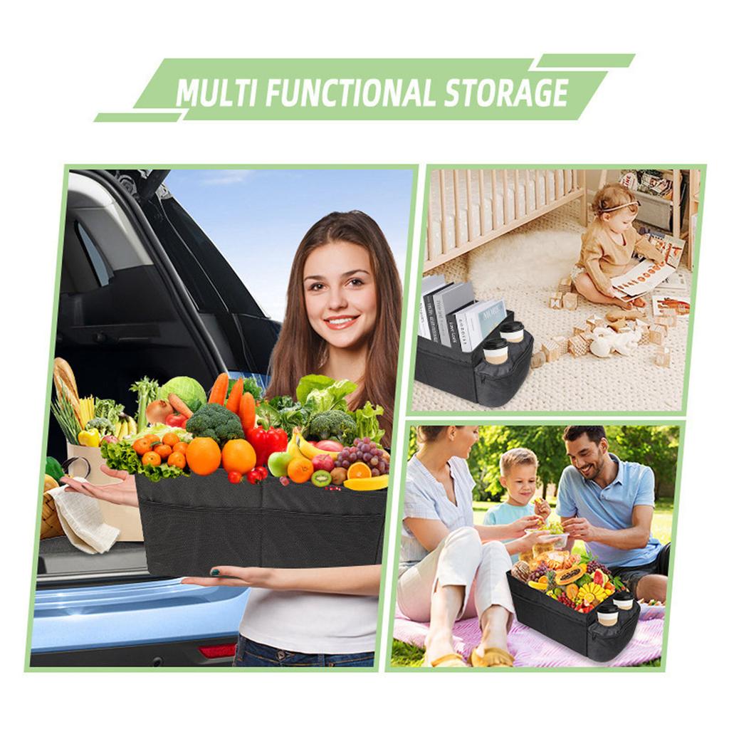 Car Storage Box With Dividers And Cup Holders For Front Or Rear Seats, Foldable Design For Easy Storage And Improved Vehicle Organization