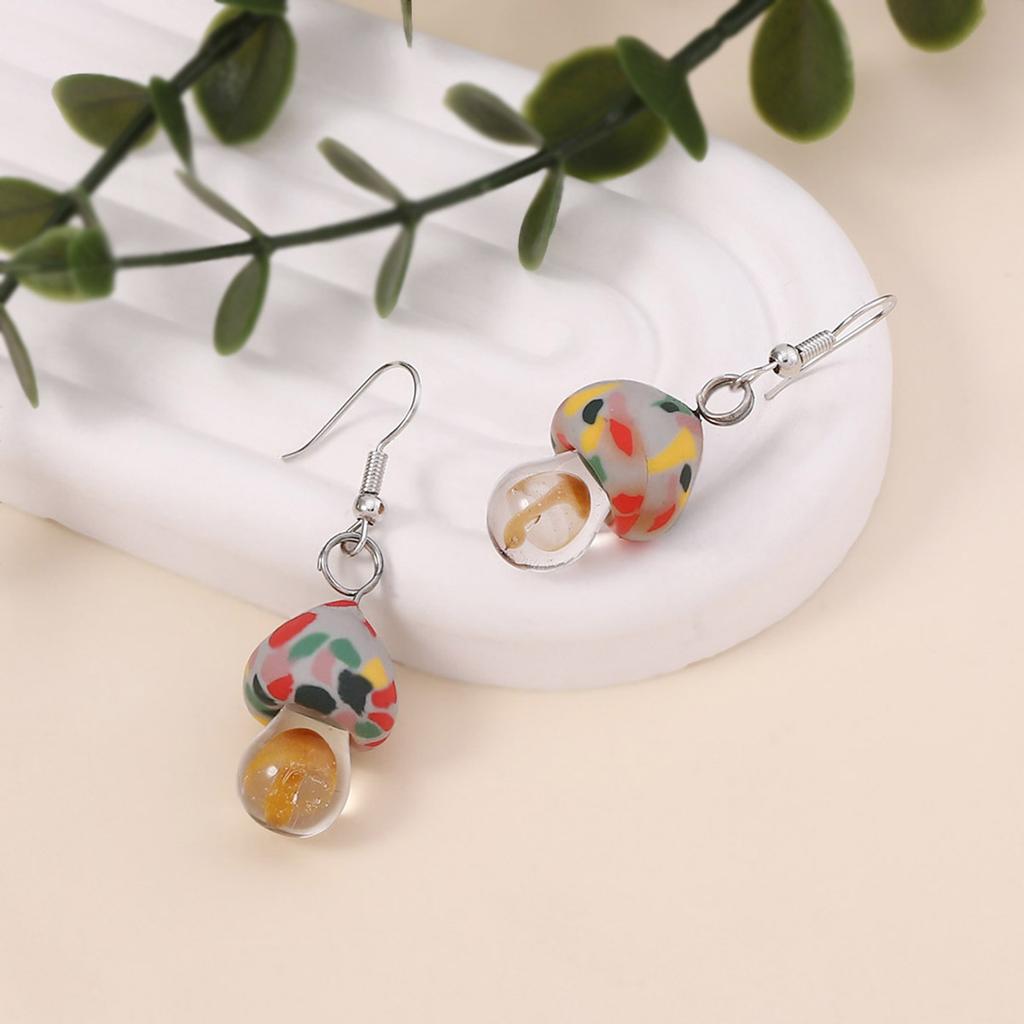 New Pastoral Creative Handmade Soft Ceramic Glass Colored Mushroom Ear Hook Personality Niche Cute and Versatile Earrings