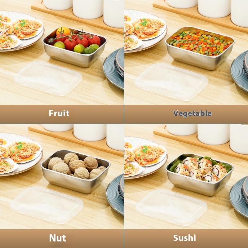 Stainless Steel Refrigerator Food Storage Box With Plastic Lid Prepare Food Freshness Preservation Box Picnic Box