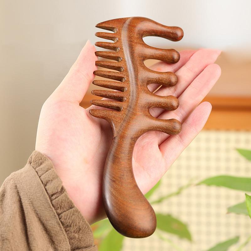 Pieptene de păr din lemn de santal natural Pieptene din lemn anti-static Masaj cu dinți lungi și largi Pieptene din lemn de santal pentru îngrijirea părului Cadou de uz casnic